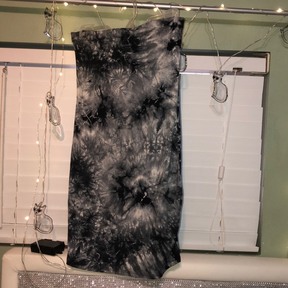 Black/White/Grey Tie-dye Strapless Mini dress